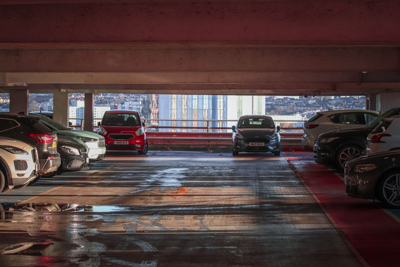 On-site multi-storey airport car park, terminal access on foot
